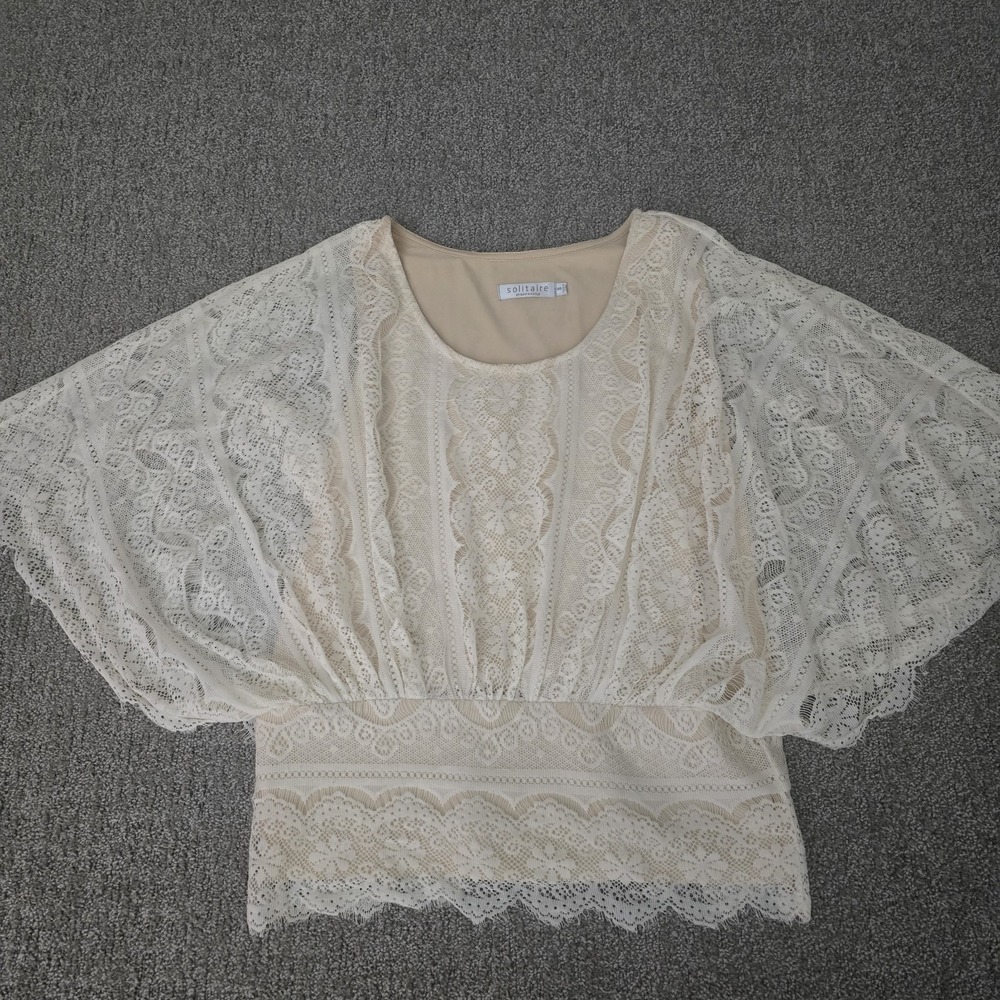 Solitaire by Ravi Khosla Cream Lace Batwing Boho Romantic Top Medium